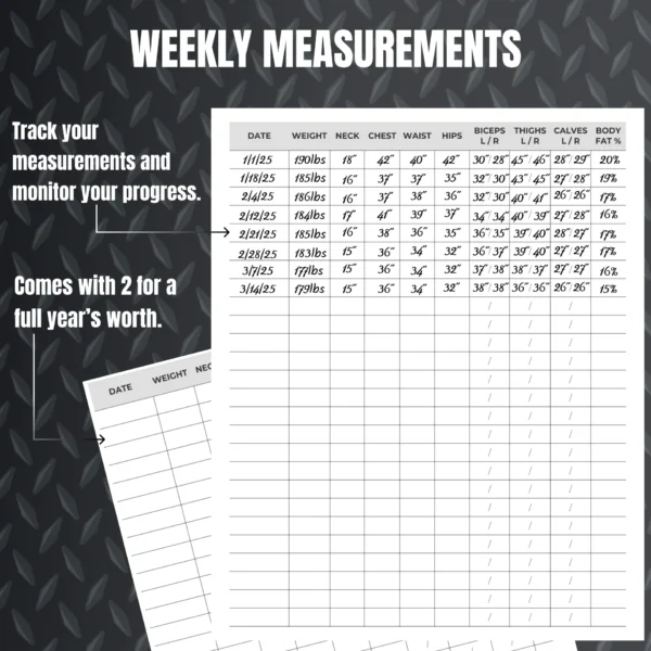 Black Label Workout Log Weekly Measurements